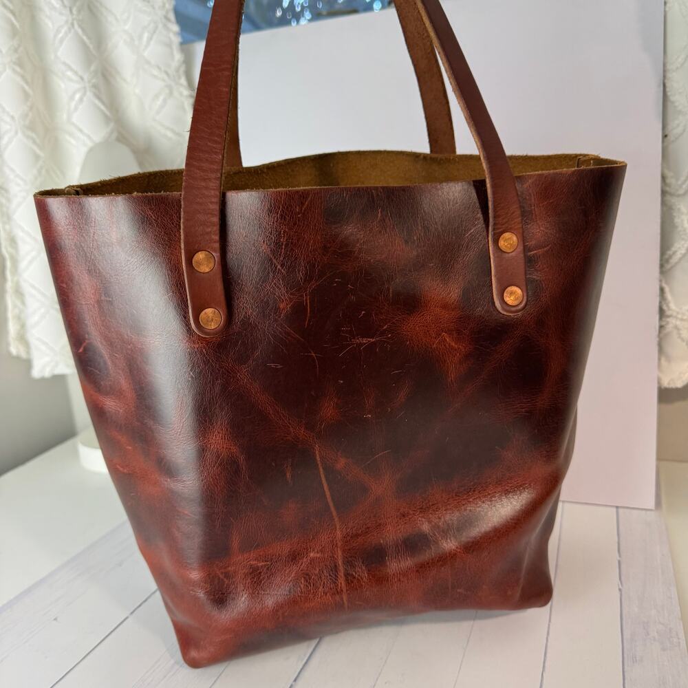 KMM & Co British Tan Double Shot Tote Full Leather Suede Interior - Picture 3 of 11